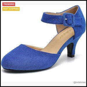 Ankle Strap Kitten Heels Closed Toe Low Heel Pumps